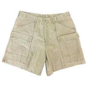 Vintage Sportif Khaki Tan Cotton Canvas Cargo Shorts 34 Y2K Outdoor Hiking